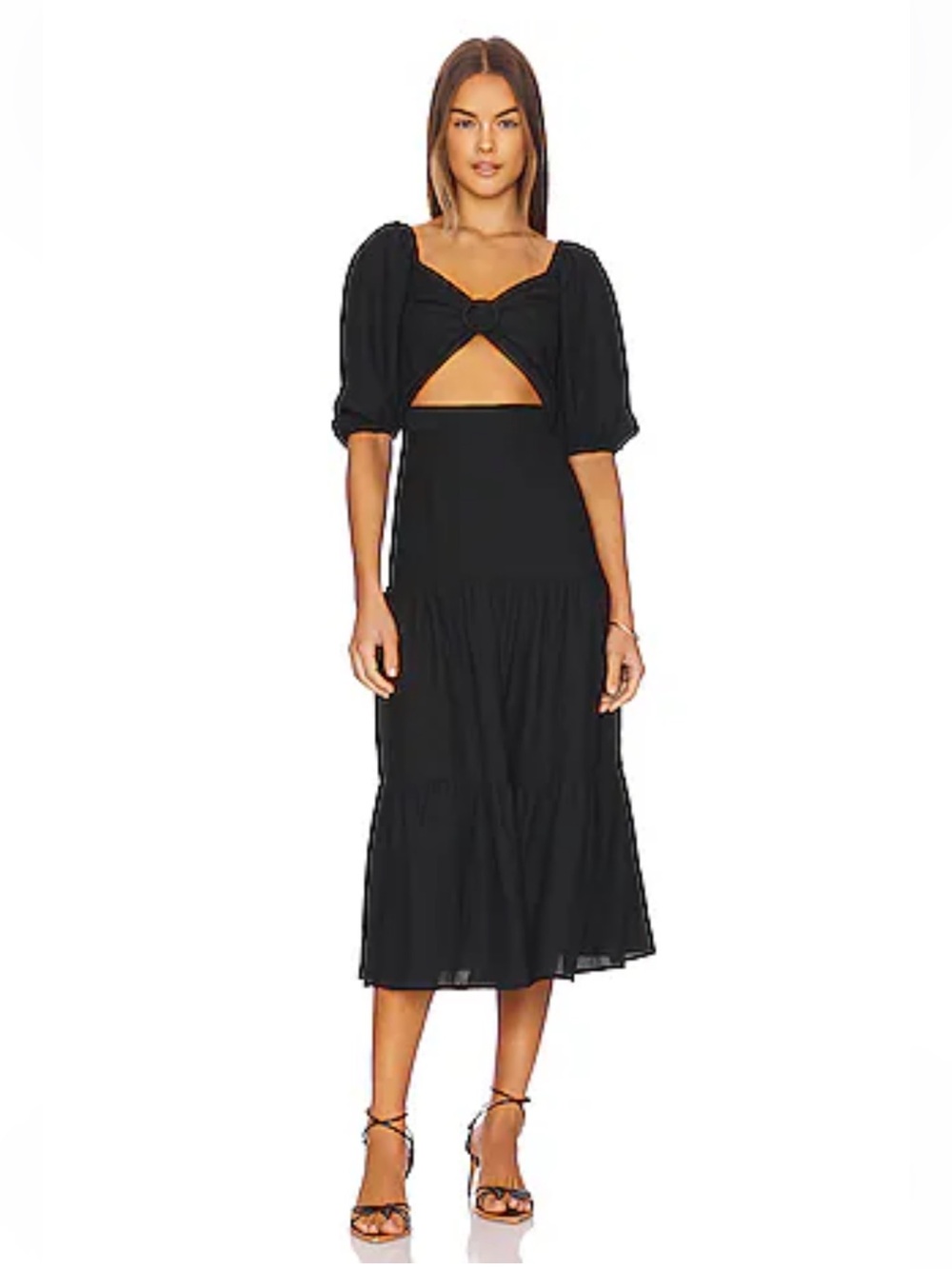 NWT Minkpink | Black Audrey Cutout Puff Sleeve Midi Dress Large